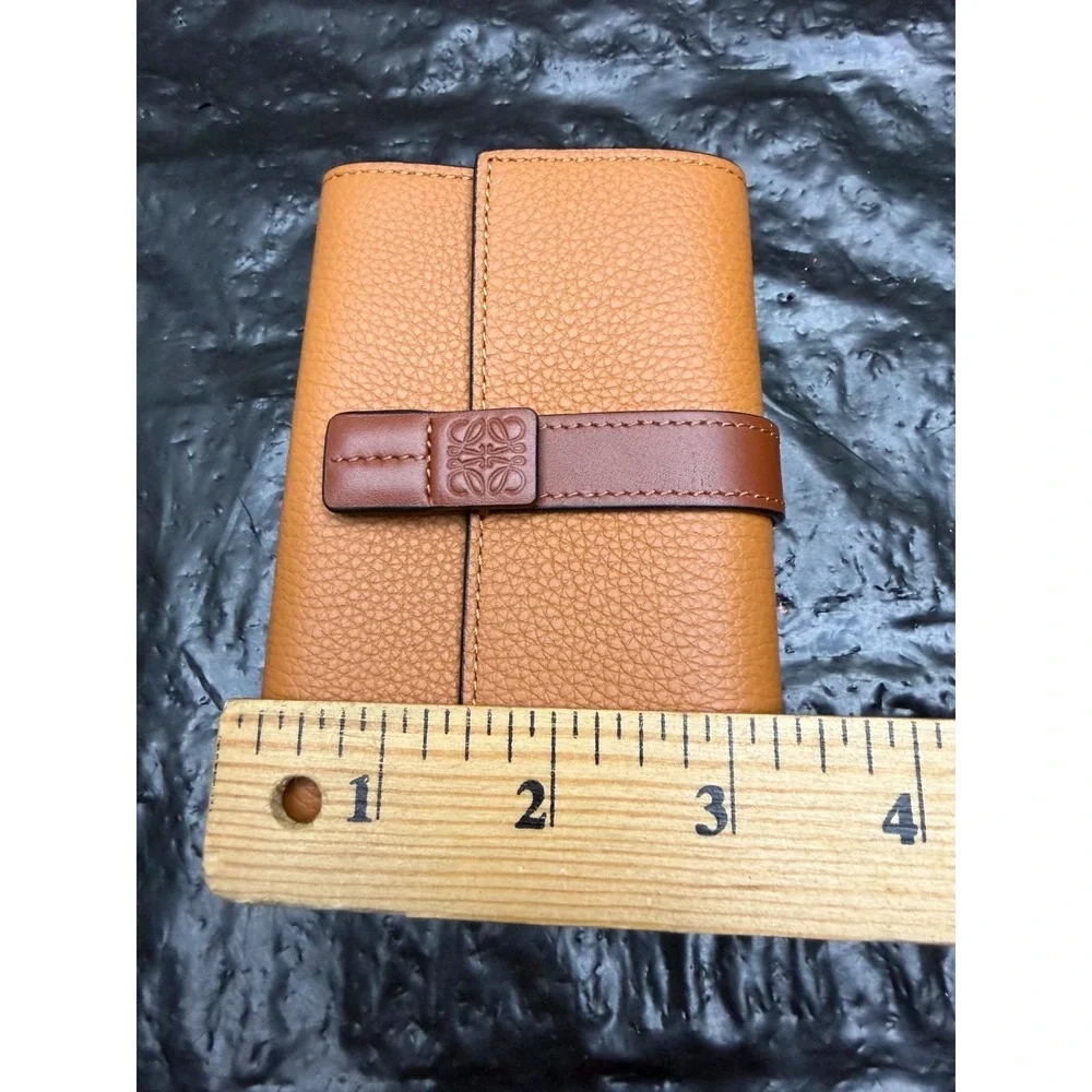Loewe Soft Grained Calfskin Leather Small Vertical Trifold Wallet Toffee Tan